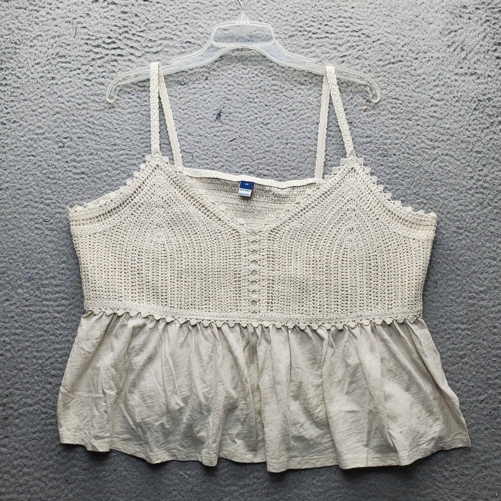 Lot of 2 Old Navy Crop Tank Top Womens 2X Multicolor Crochet Bodice Flowing Hem - Picture 2 of 13